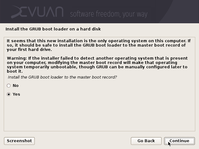 Installing the grub boot loader